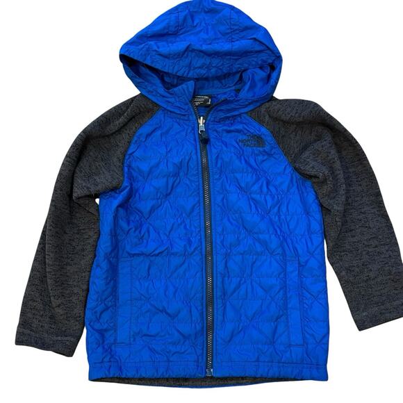 The North Face Jacket Boys Small Blue Gray Quilted Full Zip Hood Sweater Sleeve - Picture 1 of 7